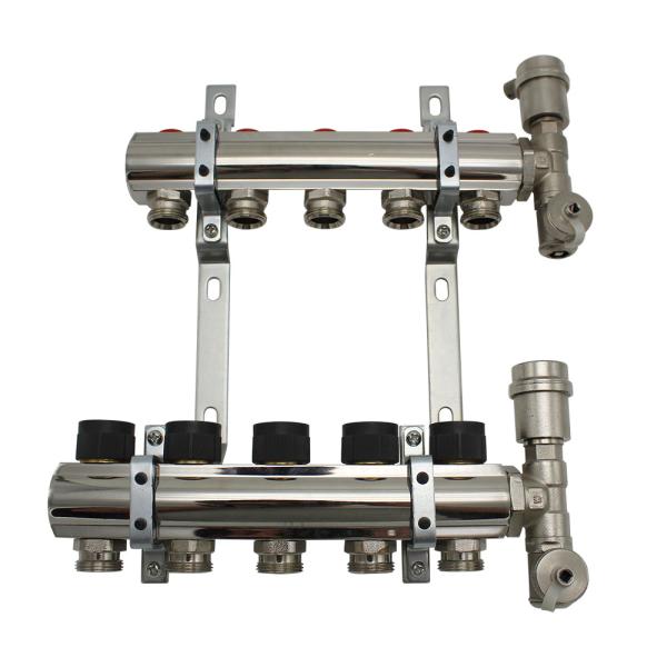 manufacture electroplating 5 -branch radiant floor heating heat manifold DN25 for underfloor heating systems