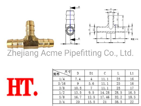 Brass Hose Barb Tee Pipe Fitting