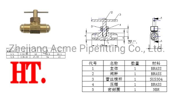 Brass Needle Valve, 180 Degrees Falre Thread