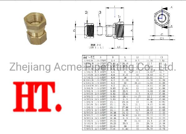 Brass Flare Comp Female Connector Fitting with Nut