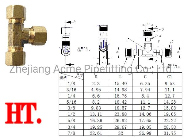 Us High Quality Flare Male Comp Tee Fitting with Nut