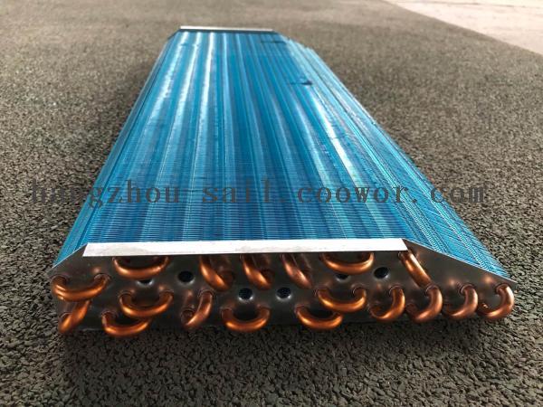 Blue fin condenser for refrigerator and freezer