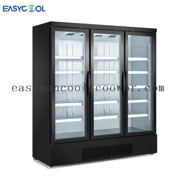 Commercial triple glass doors bottom mounted vertical showcase refrigerator usd for energy drink