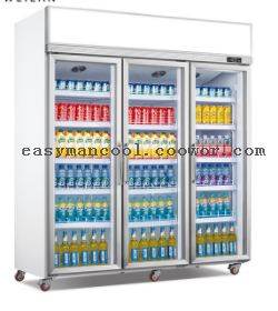 Supermarket double swing door refrigerator top mounted display showcase for beverage