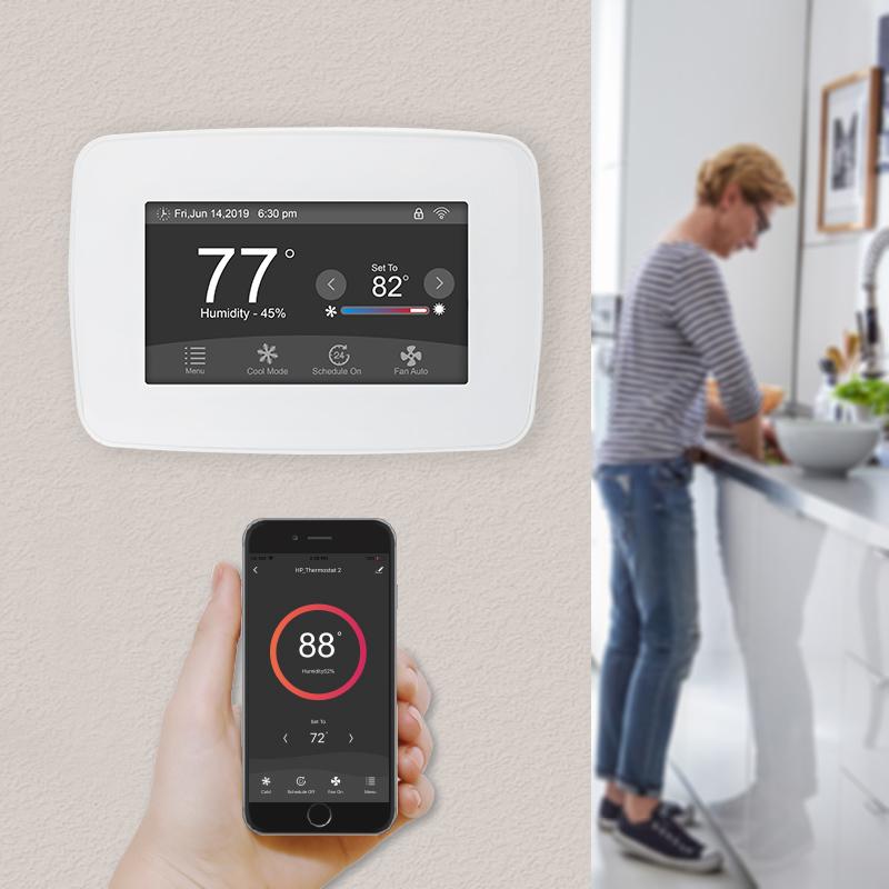 WiFi Touch Screen Air Conditioning Heat Pump Thermostat with IOS and Android App Control