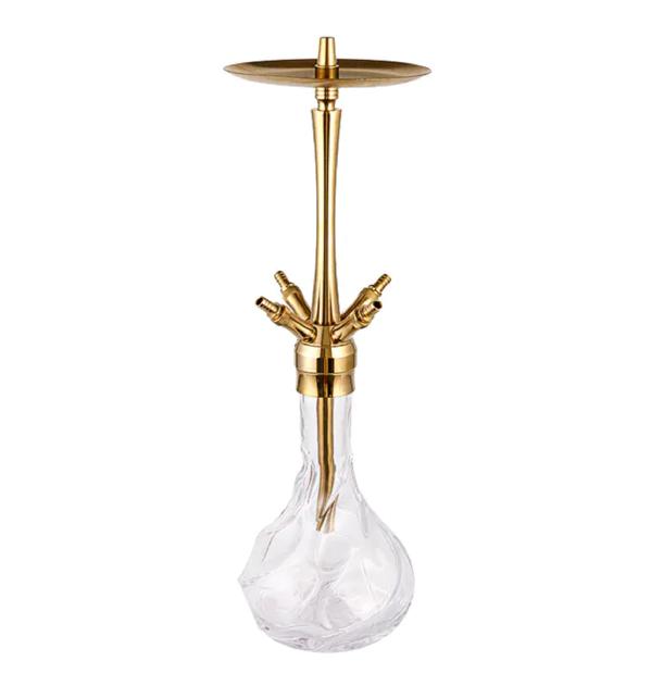 Patterned Transparent Glass Golden Four-Hole Stainless Steel Hookah 64cm