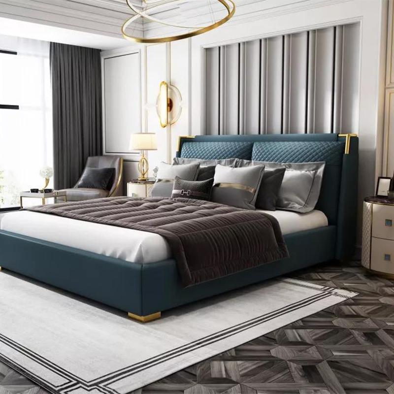 Modern Bed Frame UMIKK Manufacturer Wholesale King Size Most Modern Top Grain Leather Bed