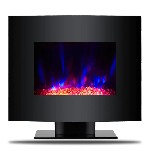 EF-11A With Stand 26’’ Curved Face Wall Mounted Fireplace, with Stone Ember Bed