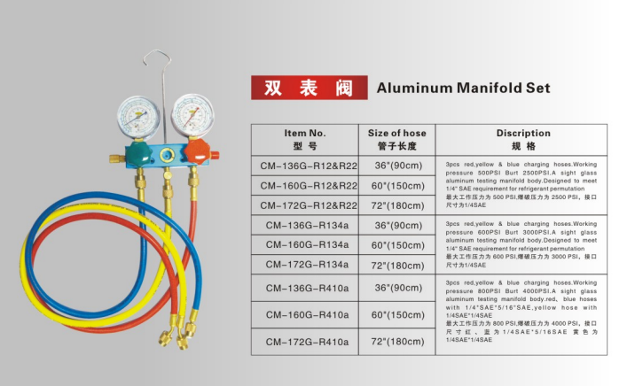 r22 r134a r410a aluminium manifold set