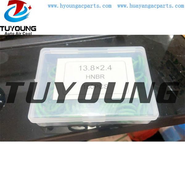 100 pcs GREEN Car Air Conditioning 5  O-Ring Seal Set rubber o ring seal kit R134A HNBR size 13.8* 2.4mm