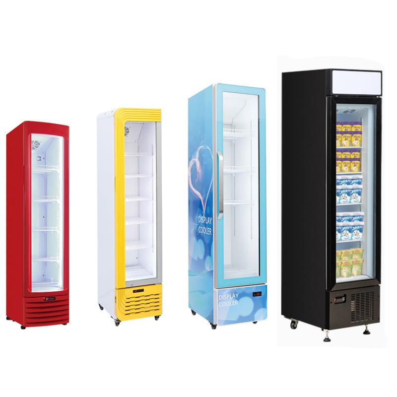 OEM Manufacturing Upright Slimline Beer Drinks Display Cooler with LED Top Lighting