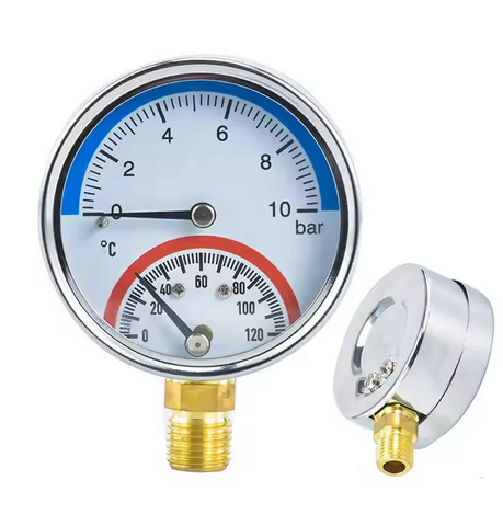 Bottom connection 0-16 Bar 120 degrees Celsius temperature and pressure test gauge
