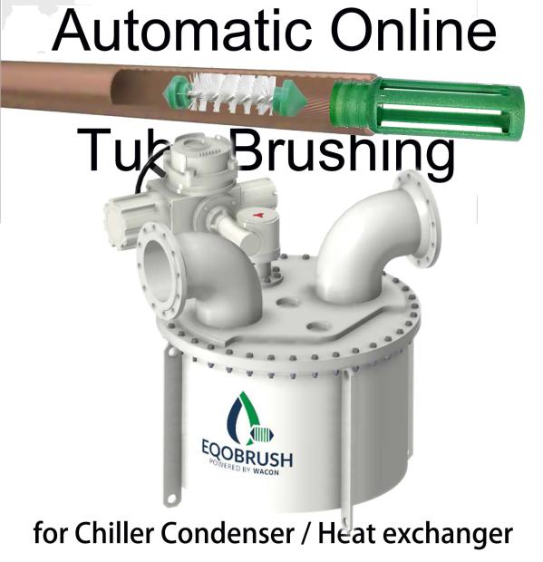 Automatic tube cleaning system with brush for heat exchanger