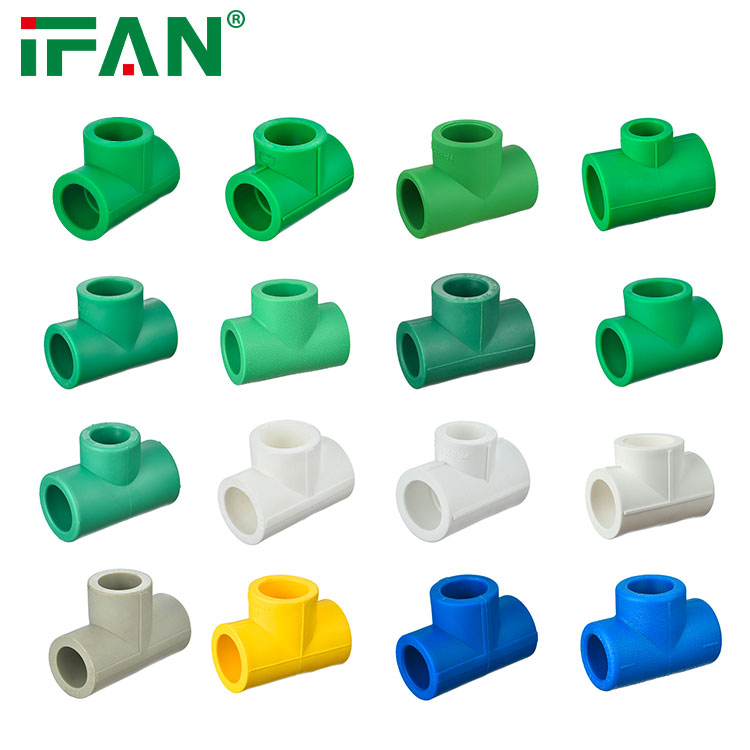 Ifan ISO 15874 Water Supply PPR Pipe Fittings Green 20-125mm 90 Degree Tee PPR Fittings