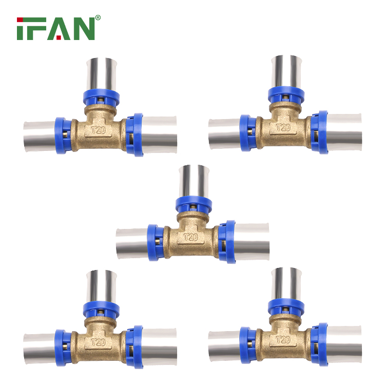 IFAN High Quality DIN 16892 Pex Fitting Equal Tee Brass Press Fitting OEM ODM Pex Press Fitting for Water Pipe