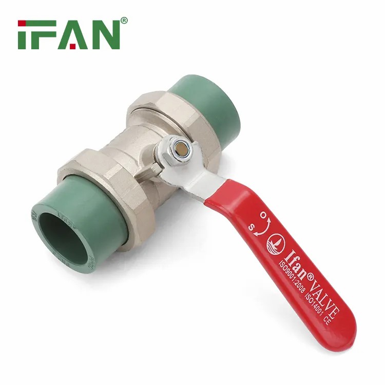 IFAN DIN 8078 Water Use Ball Valve PN25 20-110MM Red Straight Handle PPR Valve Dark Green Double Union PPR Water Valve