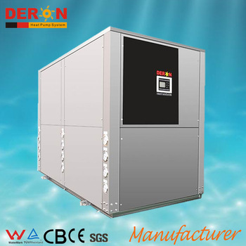 Large industrial monoblock hot water heat pump ground geothermal source with certral solar air condition