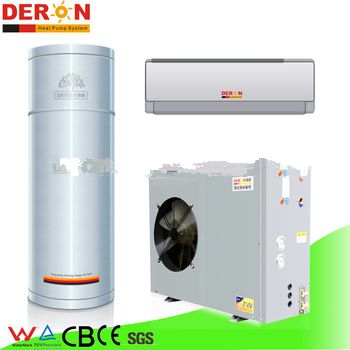 Deron residential split type heating & cooling heat pump, 3 in 1 air to water heater with water tank