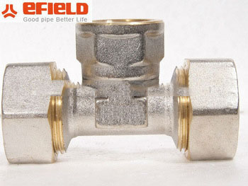 Female tee- pex/al/pex composite pipe use brass fitting