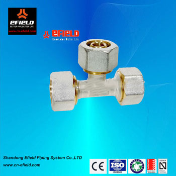 Brass pipe equal tee fit for pex gas/water pipe