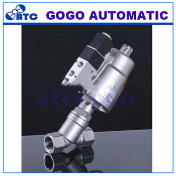 High quality port size 3/8”-3” stainless steel pneumatic angle seat valve with solenoid valve