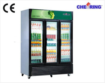 Upright three door glass compact refrigerator for beverage china factory OEM supermarket refrigeration equipment