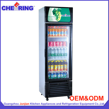 Single glass door upright beverage display cooler for import china goods