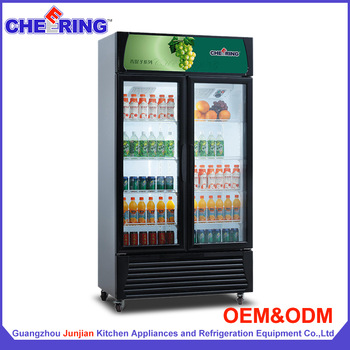 Double glass door beverage upright display refrigerator for supermarket equipment