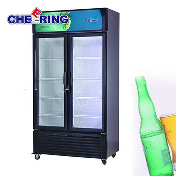 guangzhou factory supermarket equipment static cooling glass display showcase 2 door beverage cooler with CE