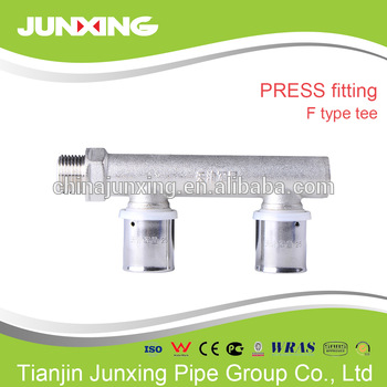 Press Pipe Fittings for AL-PEX/PERT Pipes brass F shape Tee