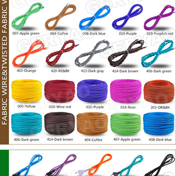 colourful <font color='red'>cloth</font> covered wire coloured <font color='red'>cotton</font> fabric electrical cable