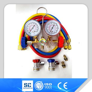A/C Manifold Gauge And Hose Set With 3PC Quick Coupler Connectors Color Coded