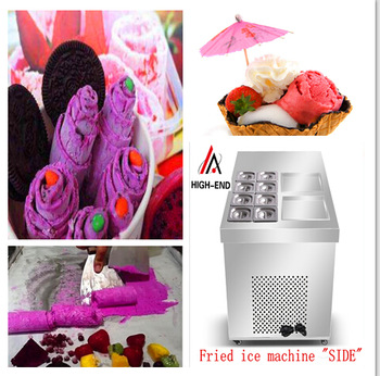 1200w/220v Thailand 2 pans frying ice cream with 8 topping pan fried ice cream roll machine
