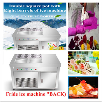 2017 hotting Double square pot with eight barrels of ice machine Fried ice cream roll machine