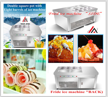 1200W Thailand 2 pans frying ice cream with eight barrels topping pan fried ice cream roll machine