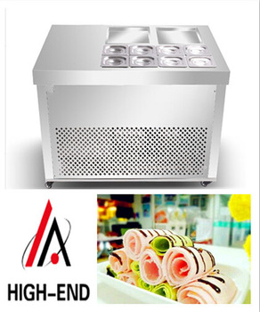 HIGH QUANLITY <font color='red'>FACTORY</font> 220v Thailand 2 <font color='red'>pans</font> frying <font color='red'>ice</font> <font color='red'>cream</font> with <font color='red'>8</font> topping pan fried <font color='red'>ice</font> <font color='red'>cream</font> roll