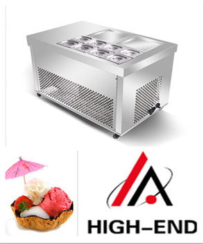 HIGH QUANLITY <font color='red'>FACTORY</font> 50HZ Thailand 2 <font color='red'>pans</font> frying <font color='red'>ice</font> <font color='red'>cream</font> with <font color='red'>8</font> topping pan fried <font color='red'>ice</font> <font color='red'>cream</font> roll