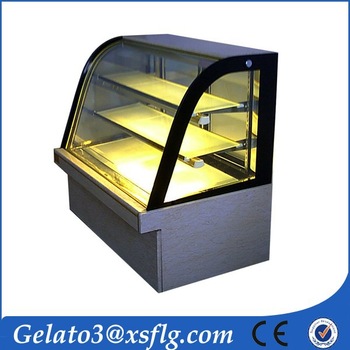 Chiller curved glass sliding door commercial cake pastry display