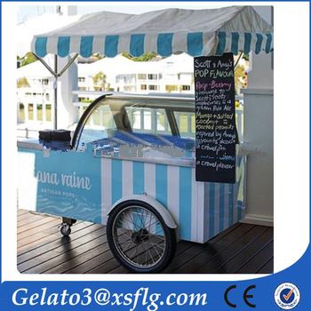 hand push ice cream cart with three wheels for sale