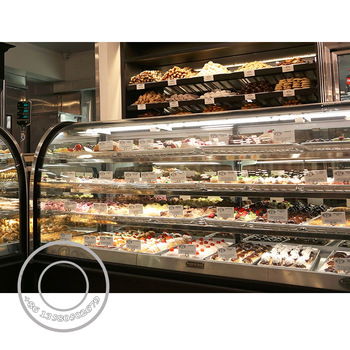 OP-A1113 Supermarket Equipment Commercial Curve Glass Door Three Shelves Display Cake Refrigerator Showcase