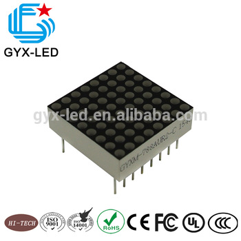 black face water clear lens yellow color 1 9mm diameter dot 2 5 mm pitch 8 8 dots 20 20 mm size LED dot matrix display