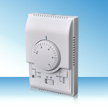 Mechanical knob control thermostat for fan coil