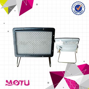 Small camping gas room heater with ceramic plate