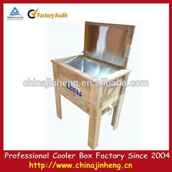 Insulated cooler box aluminum inner wooden cooler table