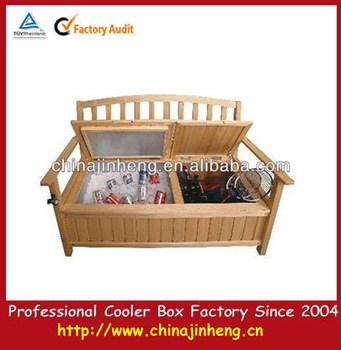 Outdoor wooden bench cooler box