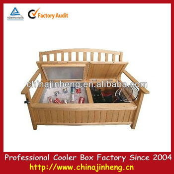 Outdoor wooden bench beer cooler box